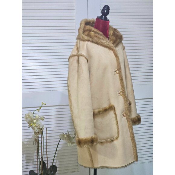 Vintage Jones NY Women's Tan Brown Suede Faux Fur Reversible Coat Size M 2756 - Picture 6 of 16